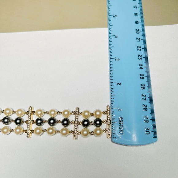 Nancy Nelson Gray and White Faux Pearl Crystal Bracelet Triple Strand - Picture 10 of 15
